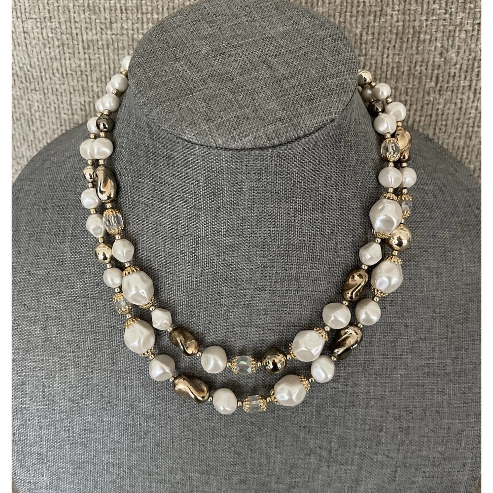 VTG Faux Textured Pearl Choker Style Necklace Aurora Borealis Glass Signed Japan